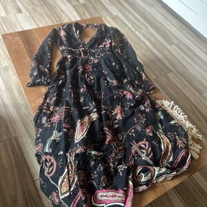 Anthropologie Black Paisley Long Sleeve Dress